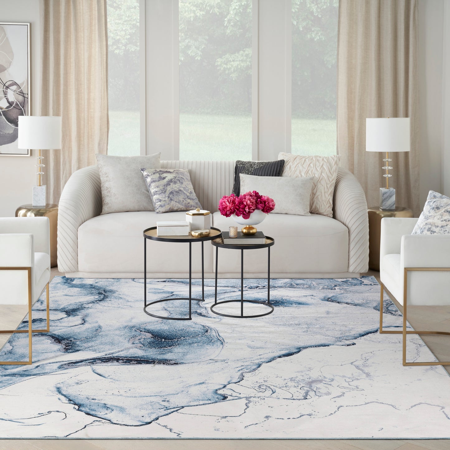 Inspire Me! Home Décor Daydream 7'10" x 9'10" Ivory Blue Modern Indoor Rug