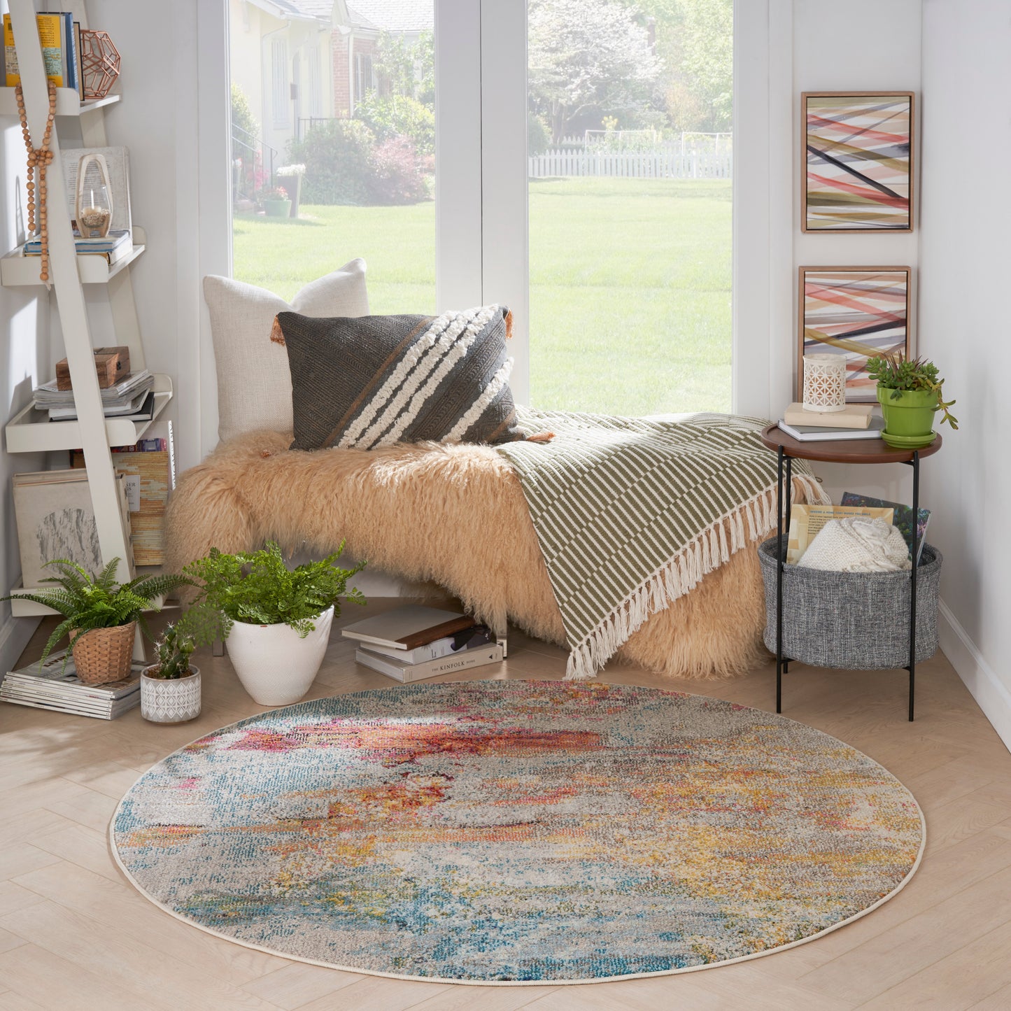 Nourison Celestial 5'3" x Round Sealife Modern Indoor Rug