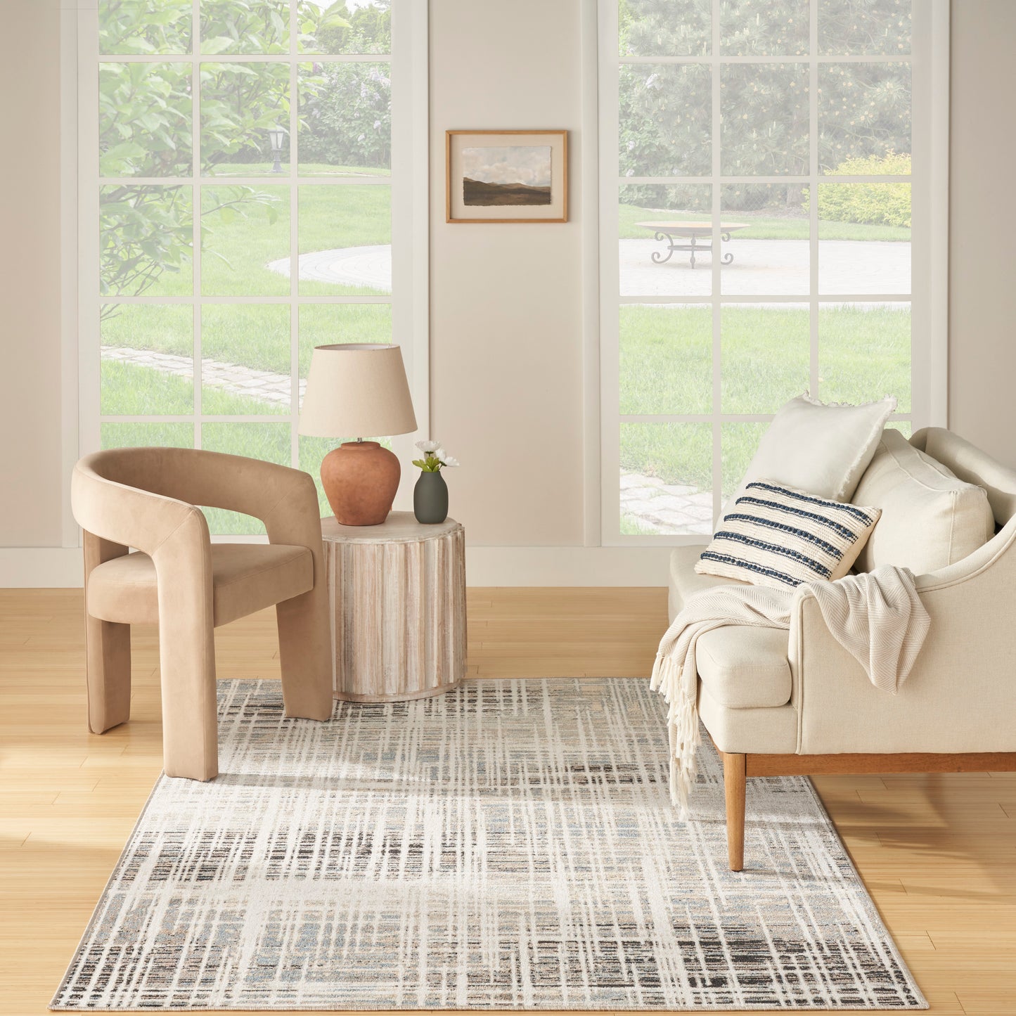 Nourison Washable Decor 5'3" x 7' Ivory Blue Modern Indoor Rug