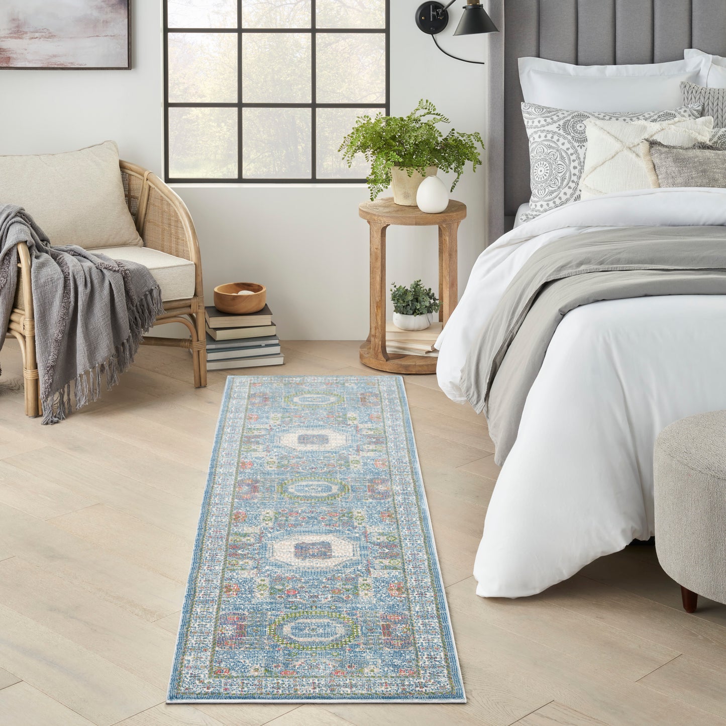 Nourison Ankara Global 2' x 6' Ivory Light Blue Bohemian Indoor Rug