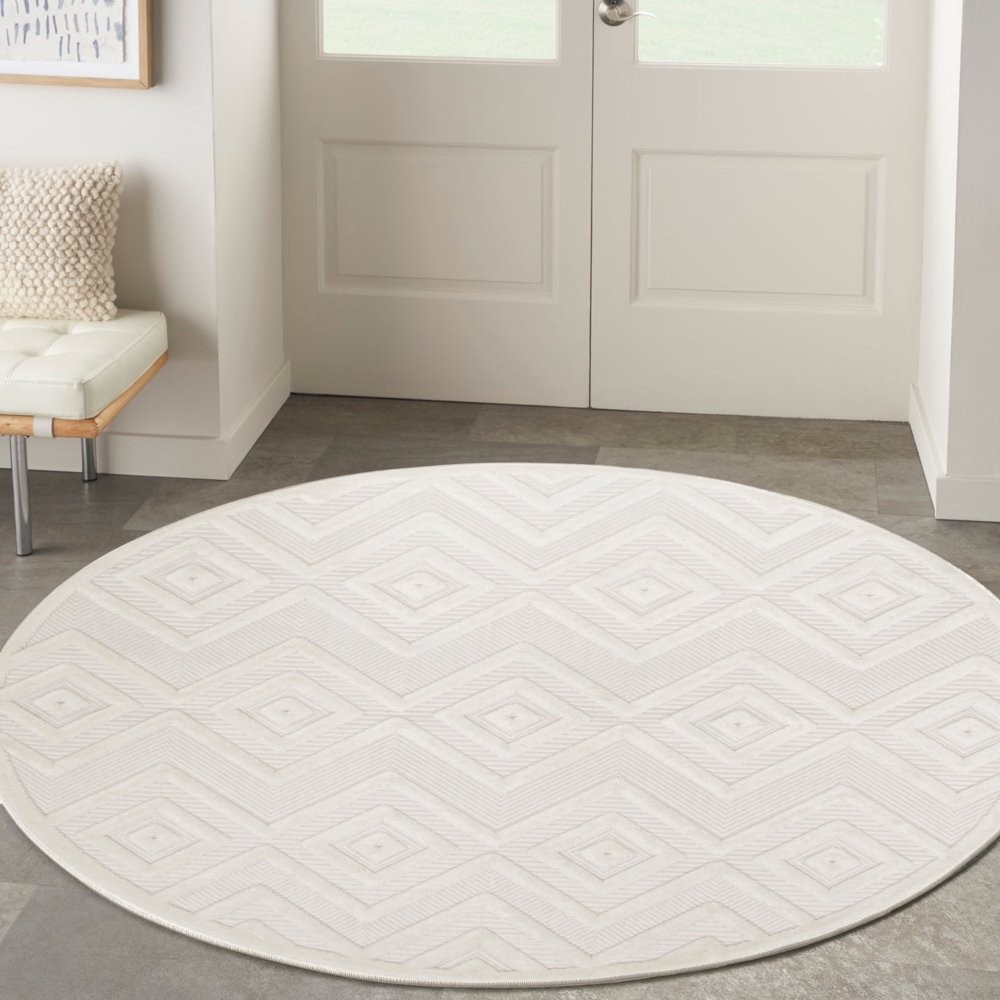 Nourison Versatile 4' x Round Ivory White Modern Rug