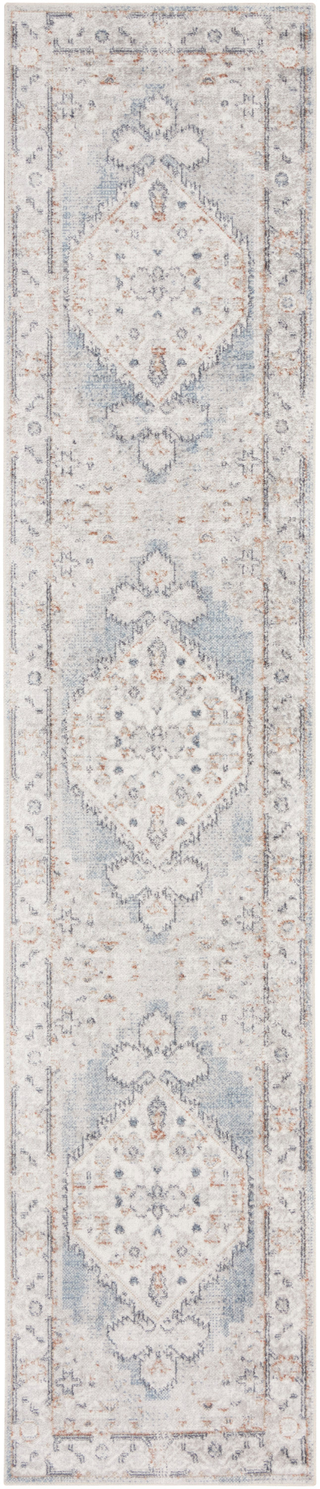 Nourison Astra Machine Washable 2' x 6' Light Blue Vintage Indoor Rug