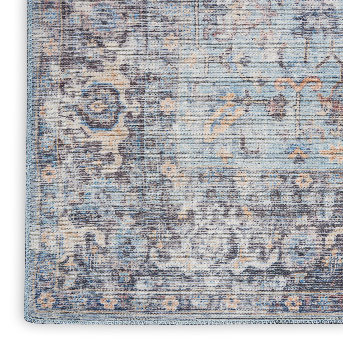 Nicole Curtis Machine Washable Series 1 7'10" x 9'10" Light Grey/Blue Vintage Indoor Rug