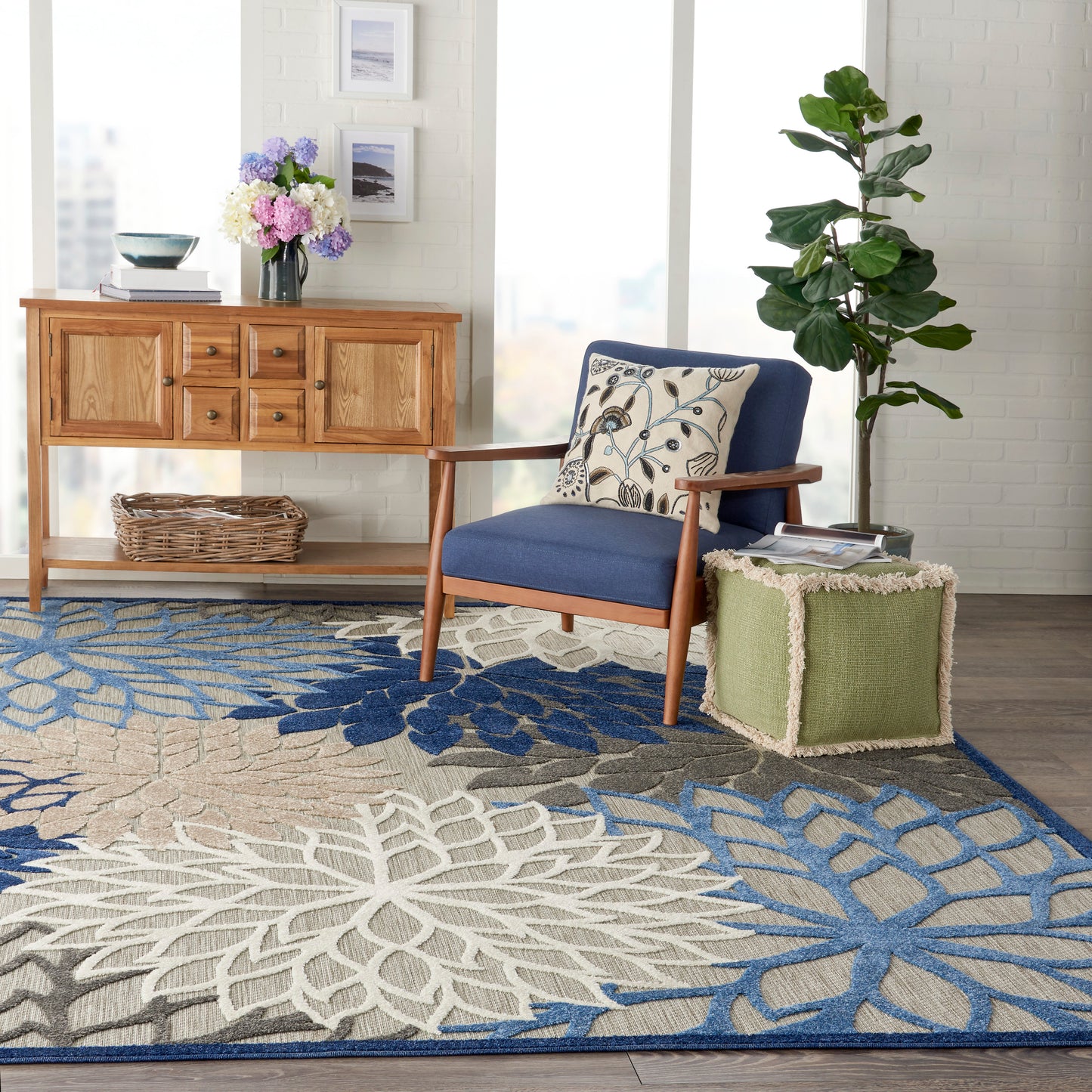 Nourison Aloha 7' x 10' Blue Multicolor Tropical Rug