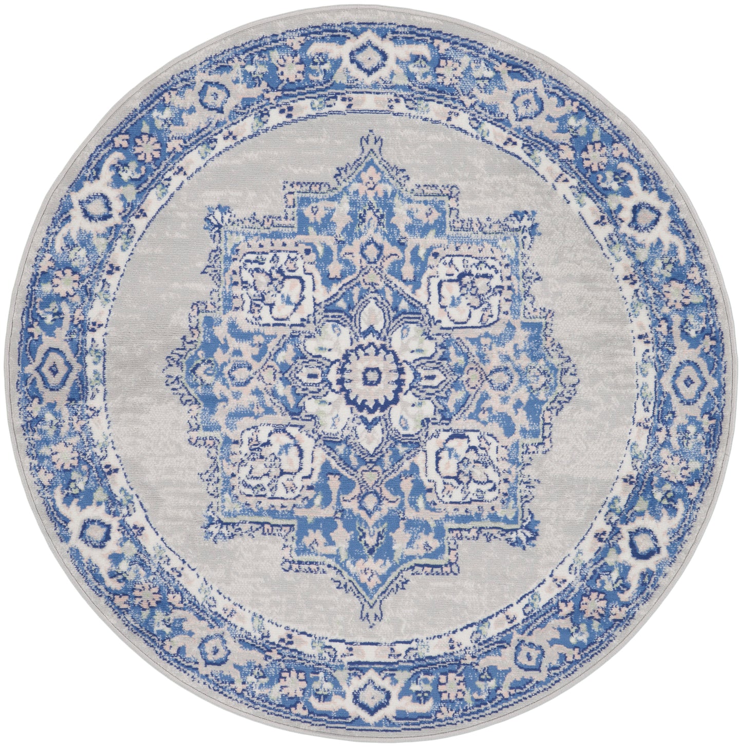 Nourison Whimsicle 5' x Round Grey Blue Farmhouse Indoor Rug