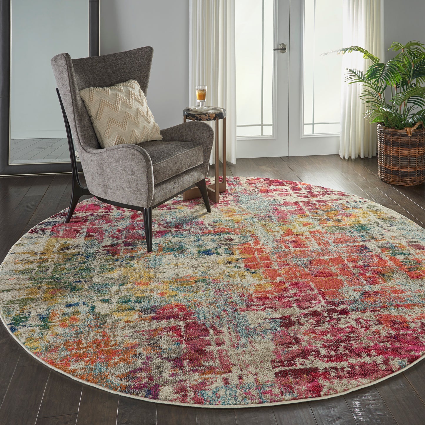 Nourison Celestial 7’10” x Round Pink/Multicolor Modern & Contemporary Indoor Rug