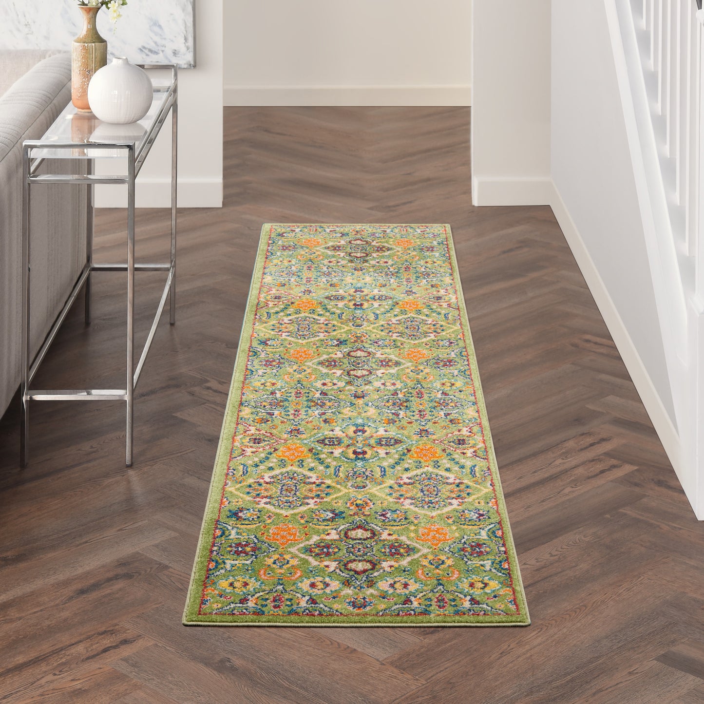 Nourison Allur 2'3" x 10' Sage Ivory Bohemian Indoor Rug