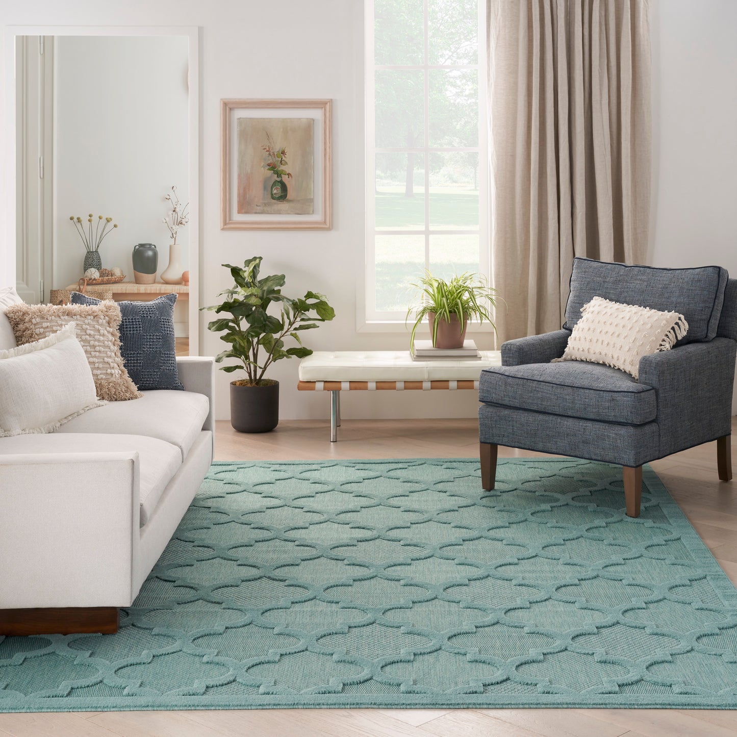 Nourison Easy Care 7' x 10' Aqua Teal Modern Rug