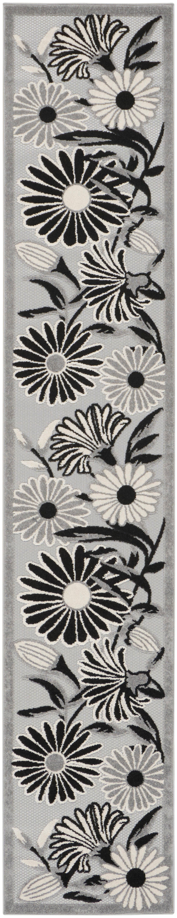 Nourison Aloha 2'3" x 8' Black White Contemporary Rug