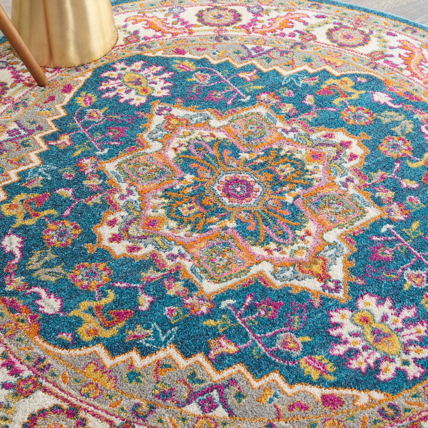 Nourison Passion 5' x Round Teal Multicolor Bohemian Indoor Rug