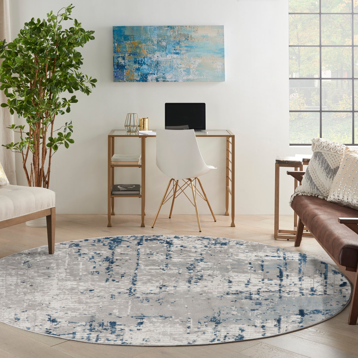 Nourison Quarry 10' x Round Ivory Grey Blue Modern Indoor Rug