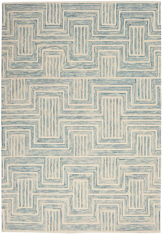 Nourison Interlock 3'9" x 5'9" Ivory/Turquoise Modern Indoor Rug