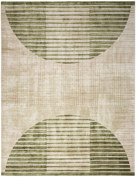 Nourison Astra Machine Washable 6'7" x 9' Ivory Olive Mid-Century Modern Indoor Rug