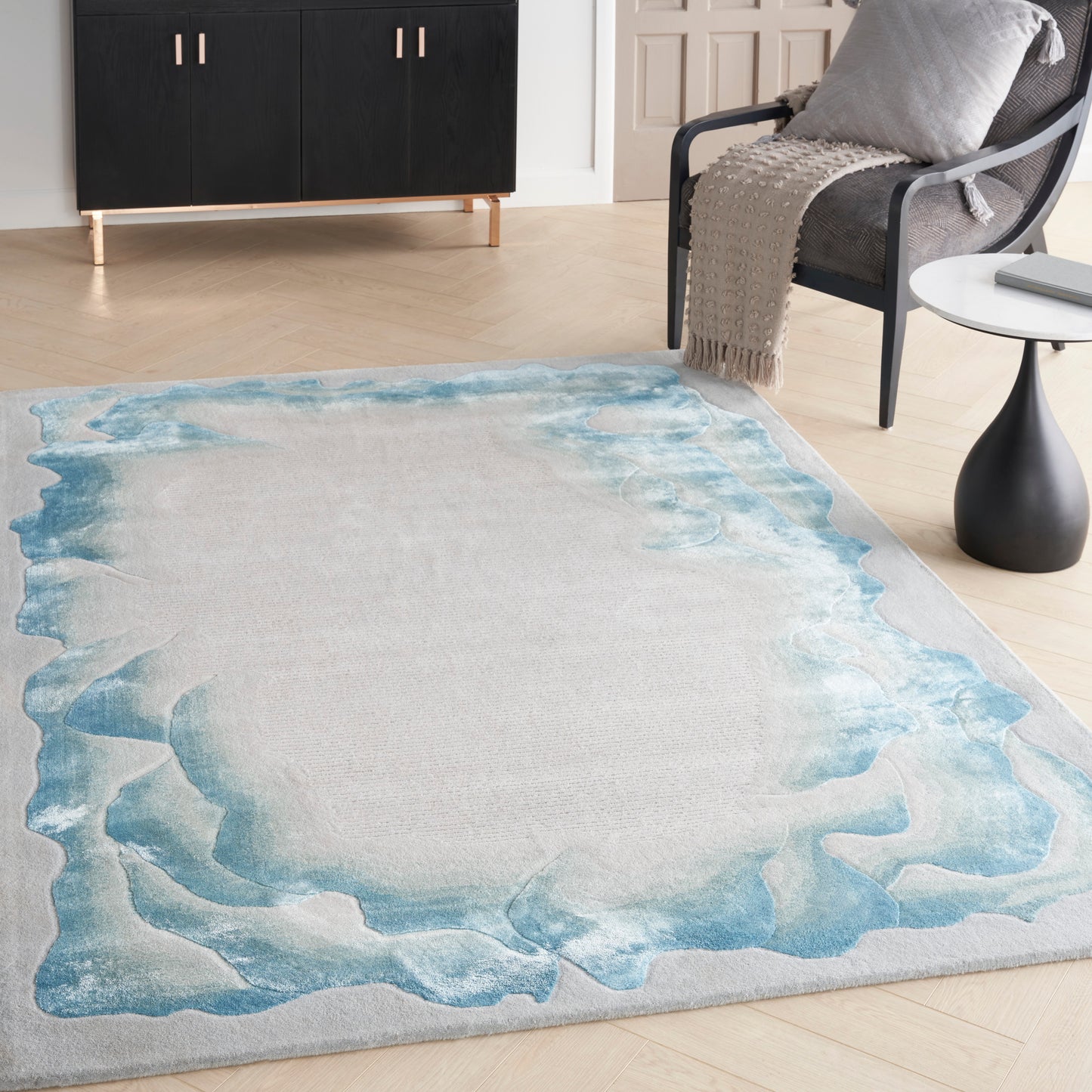 Nourison Prismatic 5'6" x 7'5" Sea Mist Blue Modern Indoor Rug