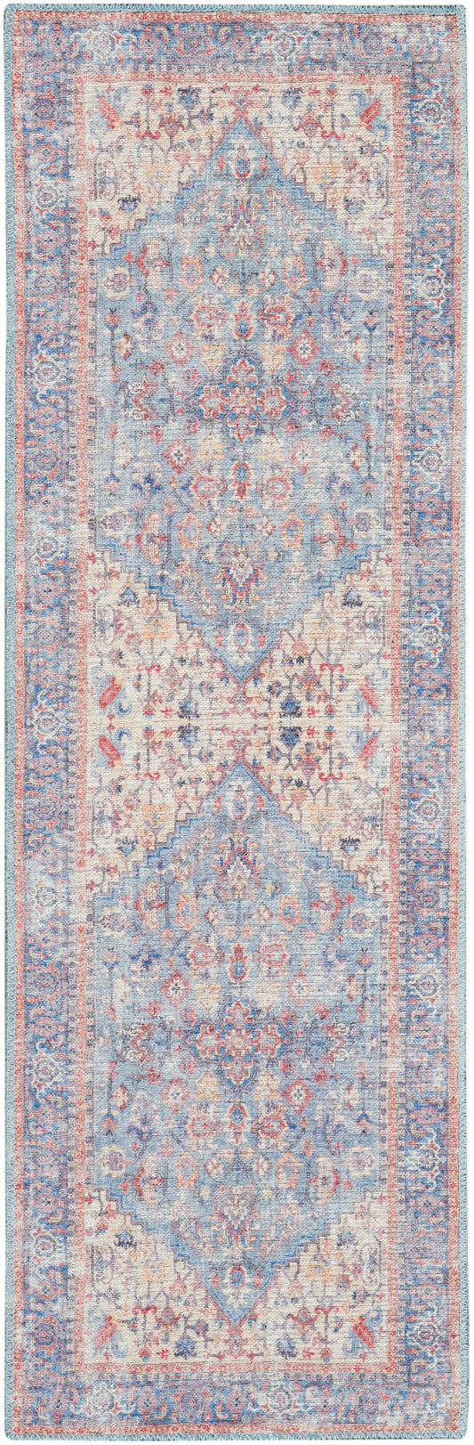 Nicole Curtis Machine Washable Series 1 2' x 6' Blue Multicolor Vintage Indoor Rug