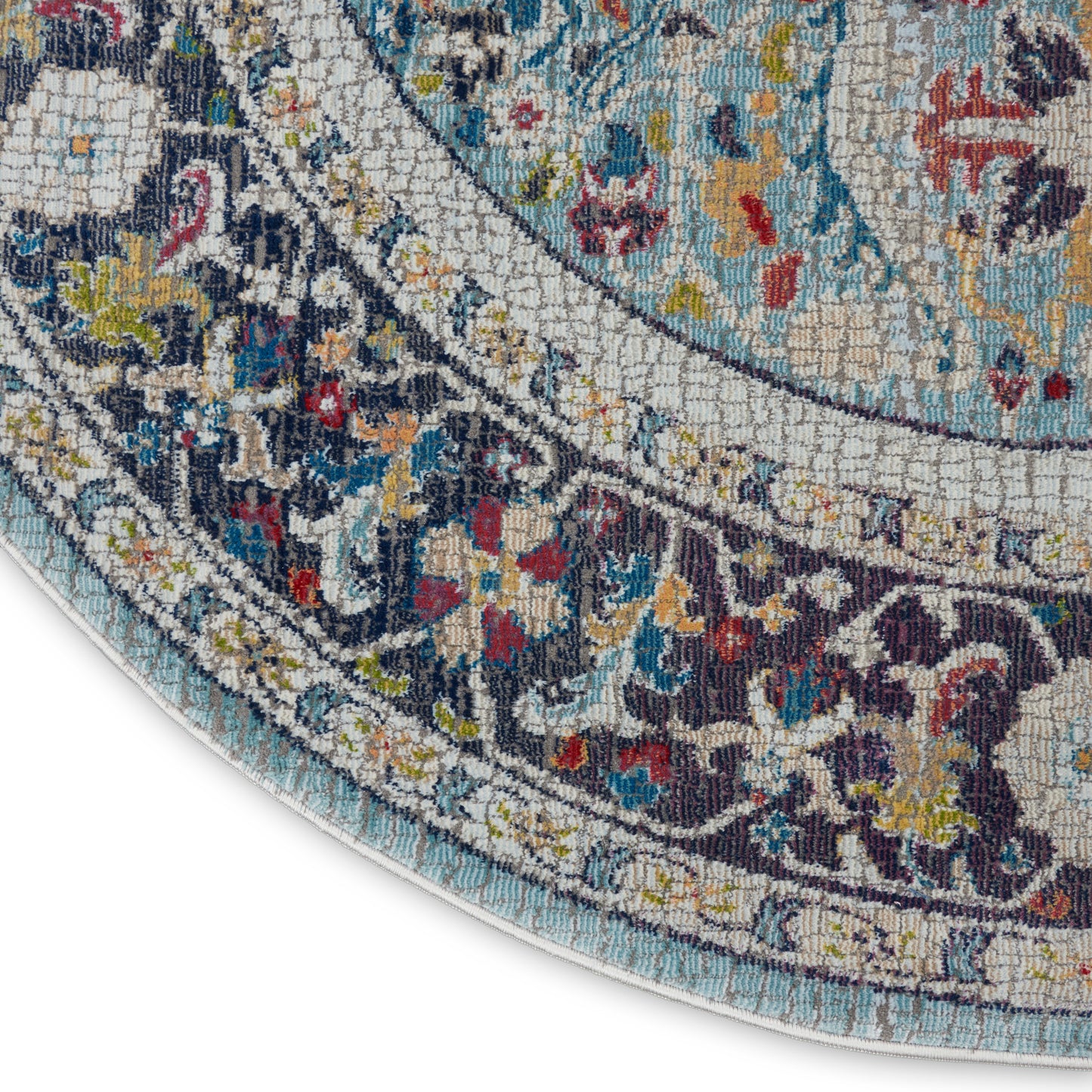 Nourison Ankara Global 6' x Round Teal Multicolor Bohemian Indoor Rug