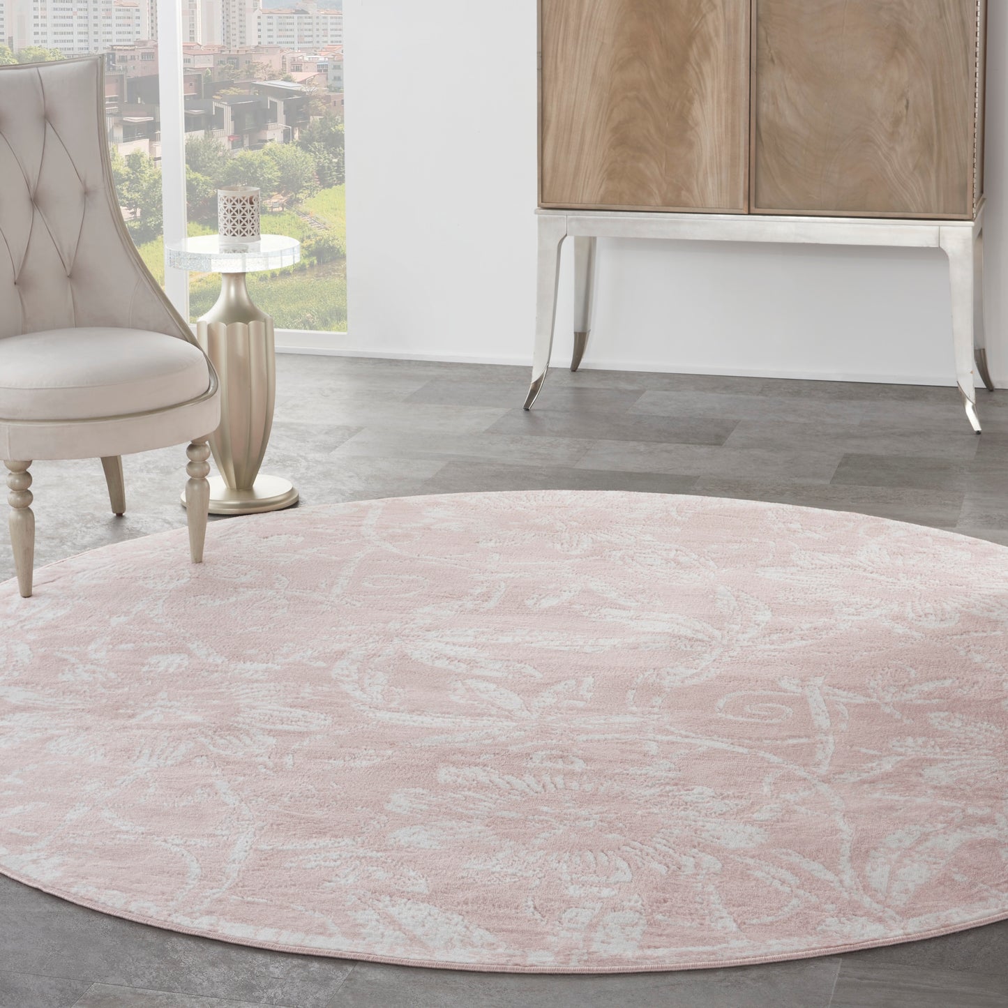 Nourison Whimsicle 8' x Round Pink Farmhouse Indoor Rug