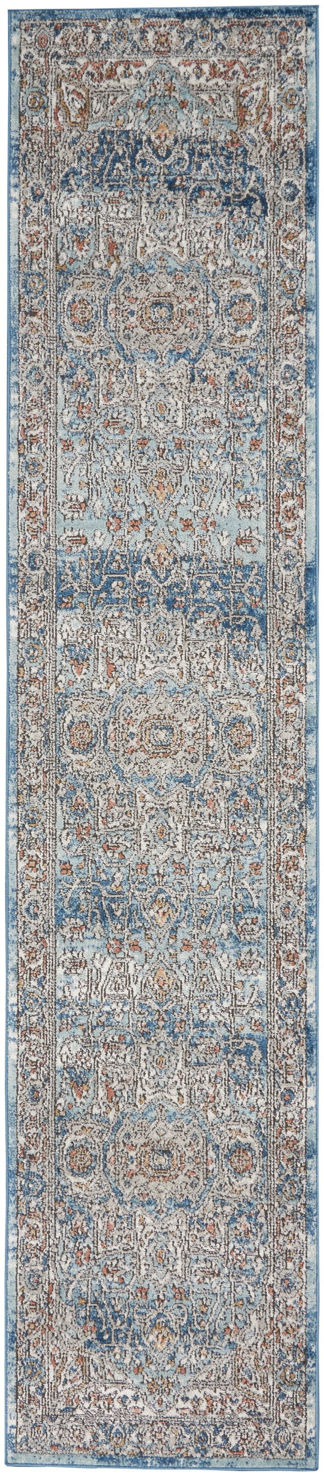 Nourison Quarry 2'2" x 10' Ivory Blue Vintage Indoor Rug