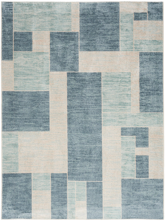 Nourison Astra Machine Washable 5'3" x 7' Blue Ivory Modern Indoor Rug