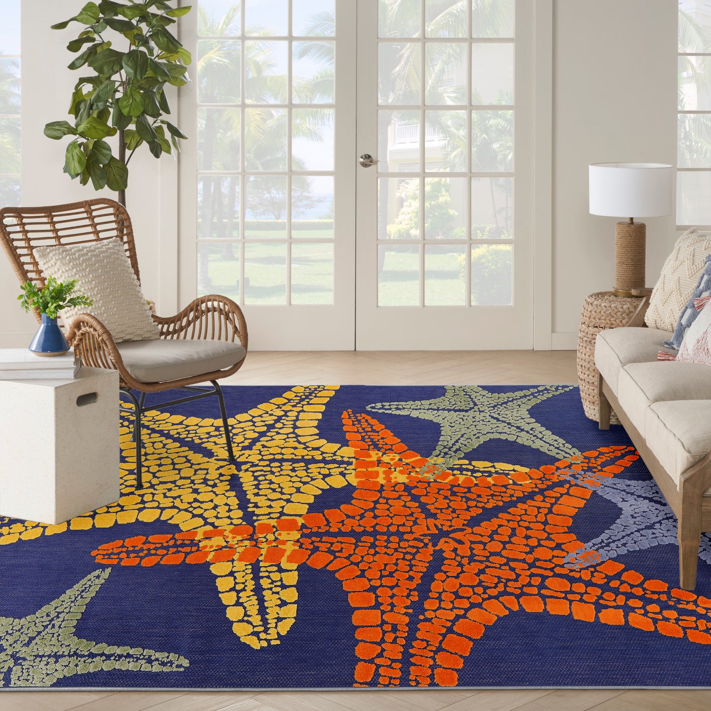 Nourison Aloha 9' x 12' Blue Multicolor Outdoor Rug