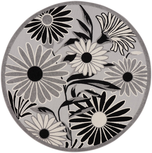 Nourison Aloha 5'3" x Round Black White Contemporary Rug