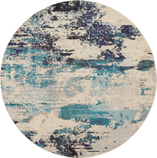 Nourison Celestial 7’10” x Round Ivory/Teal Blue Modern Indoor Rug