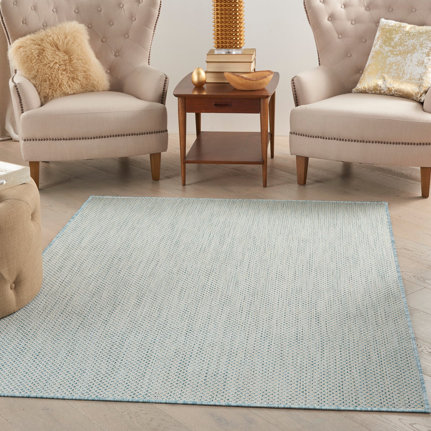 Nourison Courtyard 4' x 6' Ivory Aqua Modern Rug