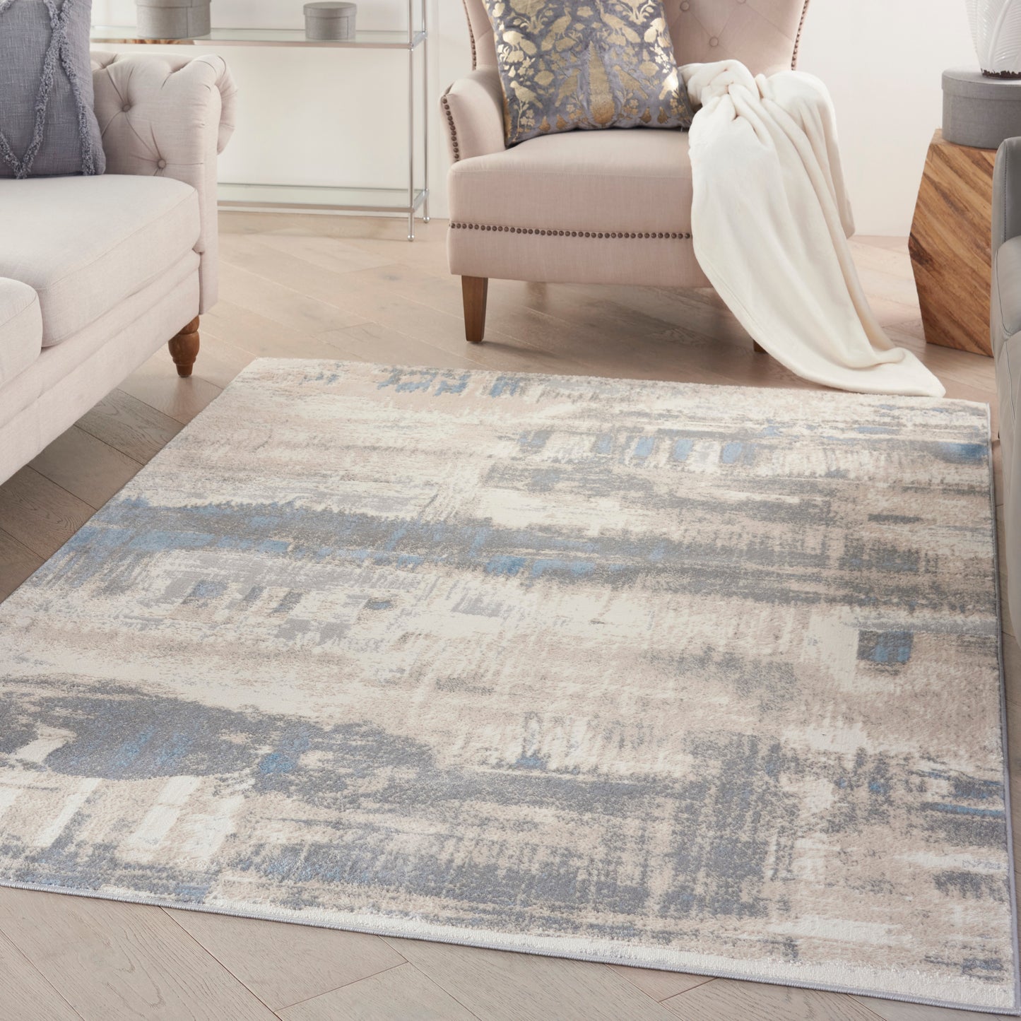 Nourison Solace 5'3" x 7'3" Ivory/Grey/Blue Modern Indoor Rug