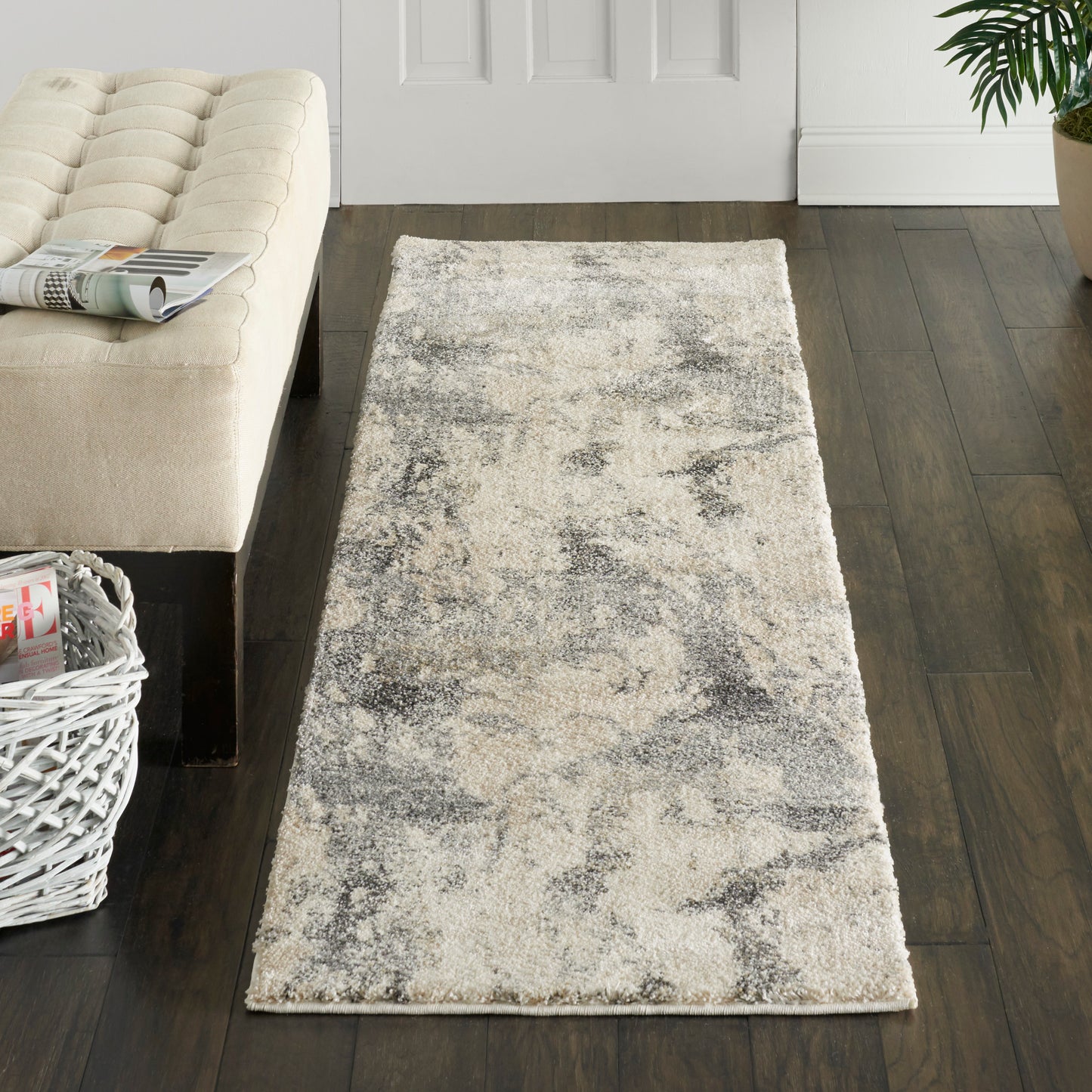 Nourison Fusion 2'2" x 7'6" Cream Grey Modern Indoor Rug