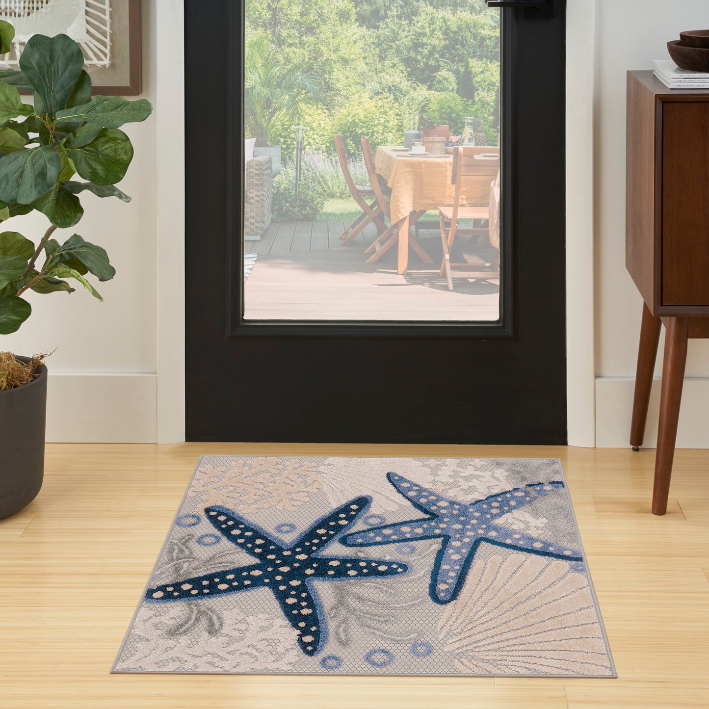 Nourison Aloha 3' x Square Blue Grey Coastal, Nautical & Beach Rug