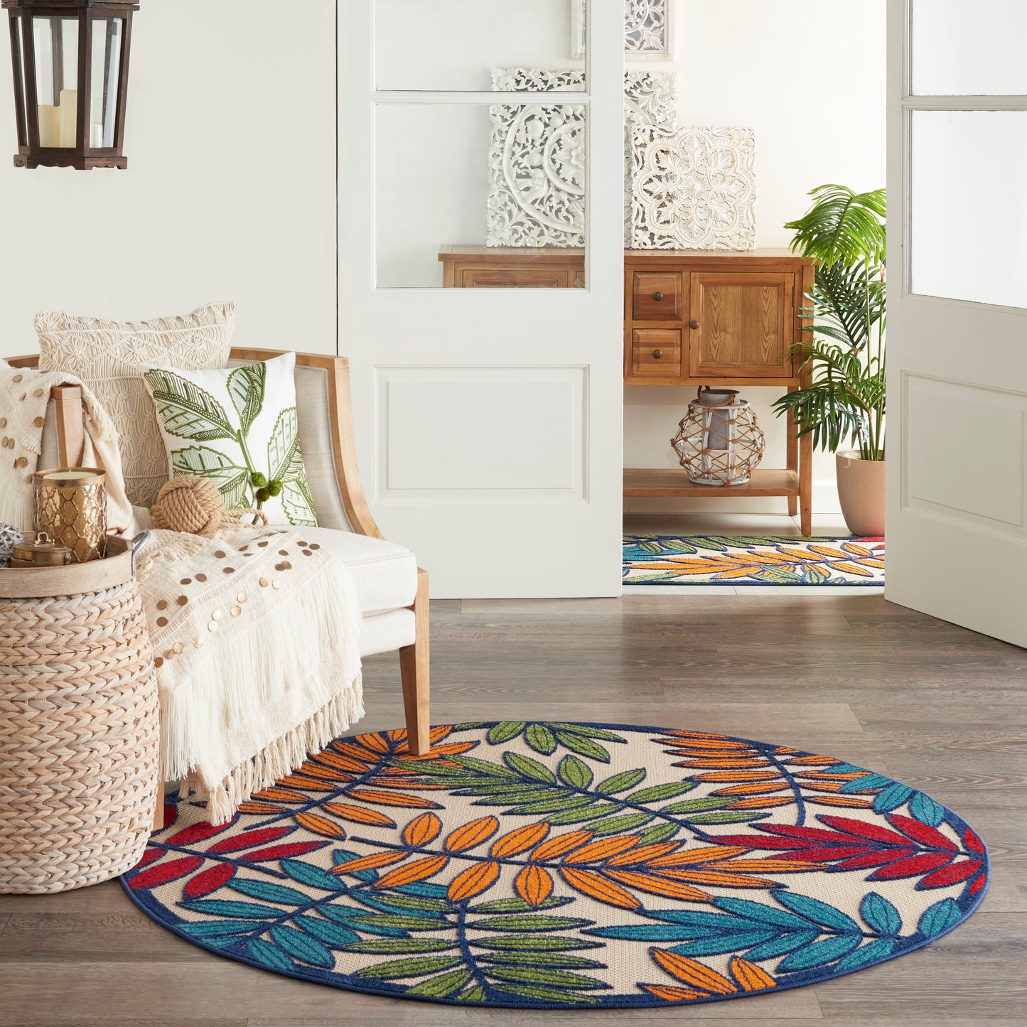 Nourison Aloha 5'3" x Round Multicolor Tropical Rug