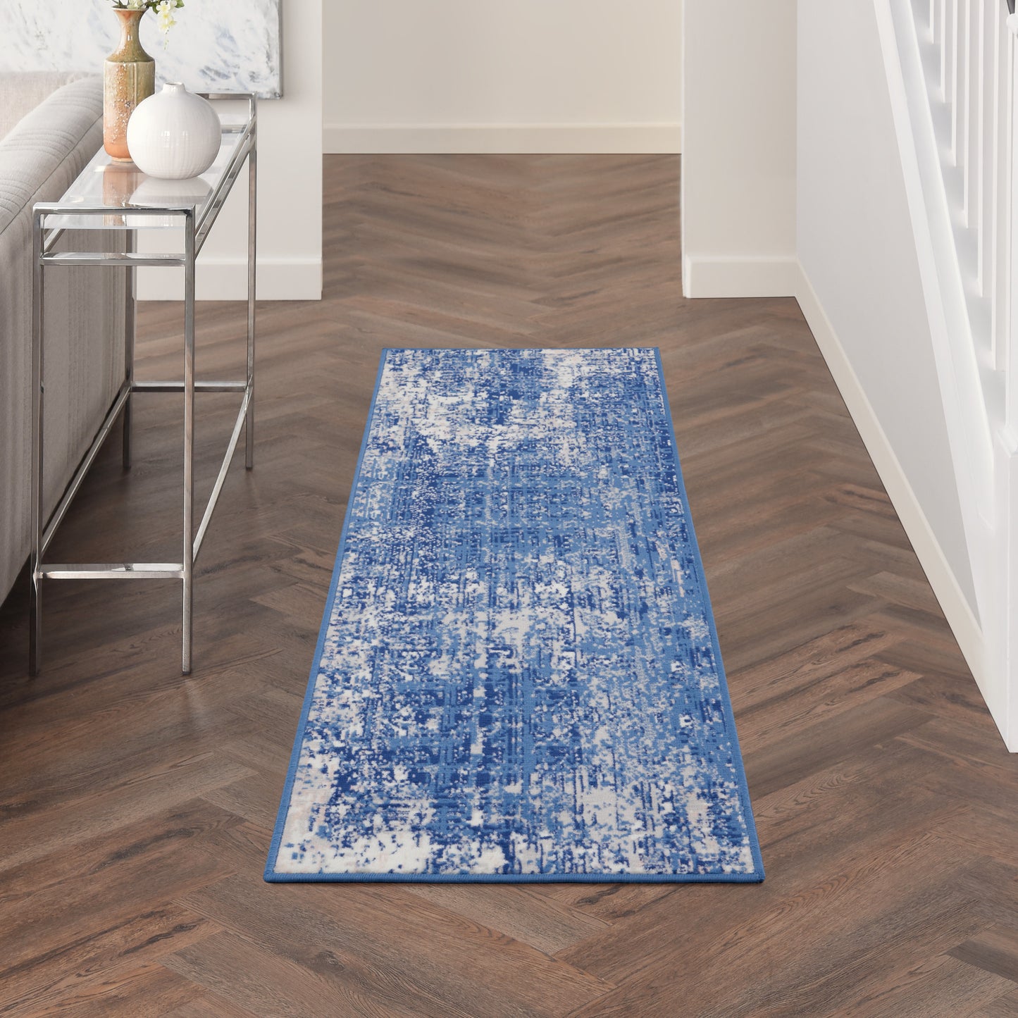 Nourison Whimsicle 2' x 8' Blue Ivory Modern Indoor Rug