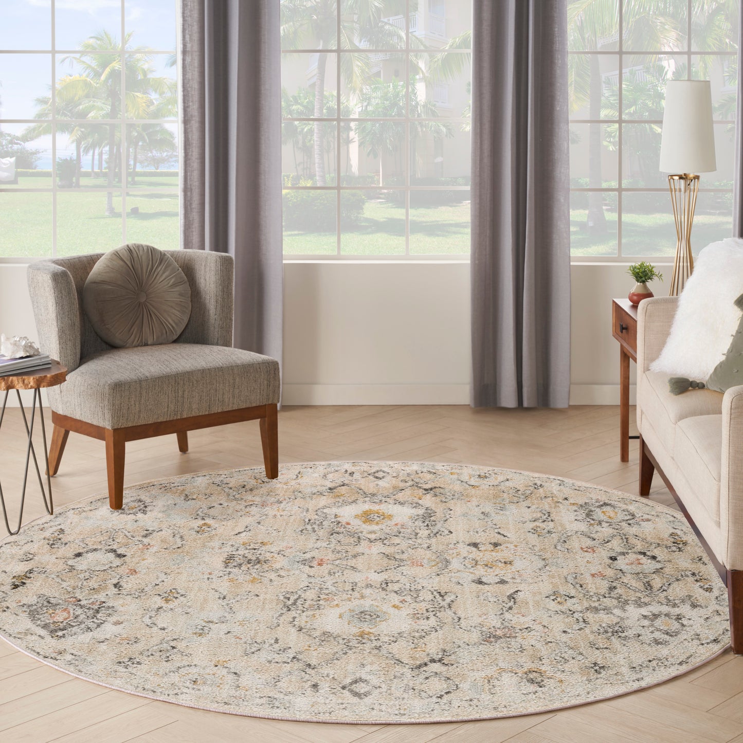 Nourison Oushak Home 7'10" x Round Cream Vintage Indoor Rug