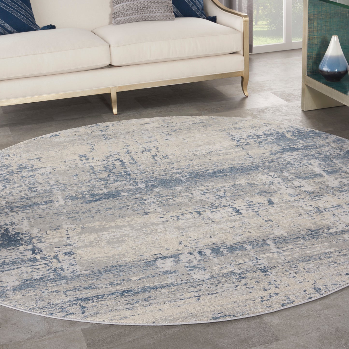 Nourison Rustic Textures 5'3" x Round Ivory Blue Modern Indoor Rug