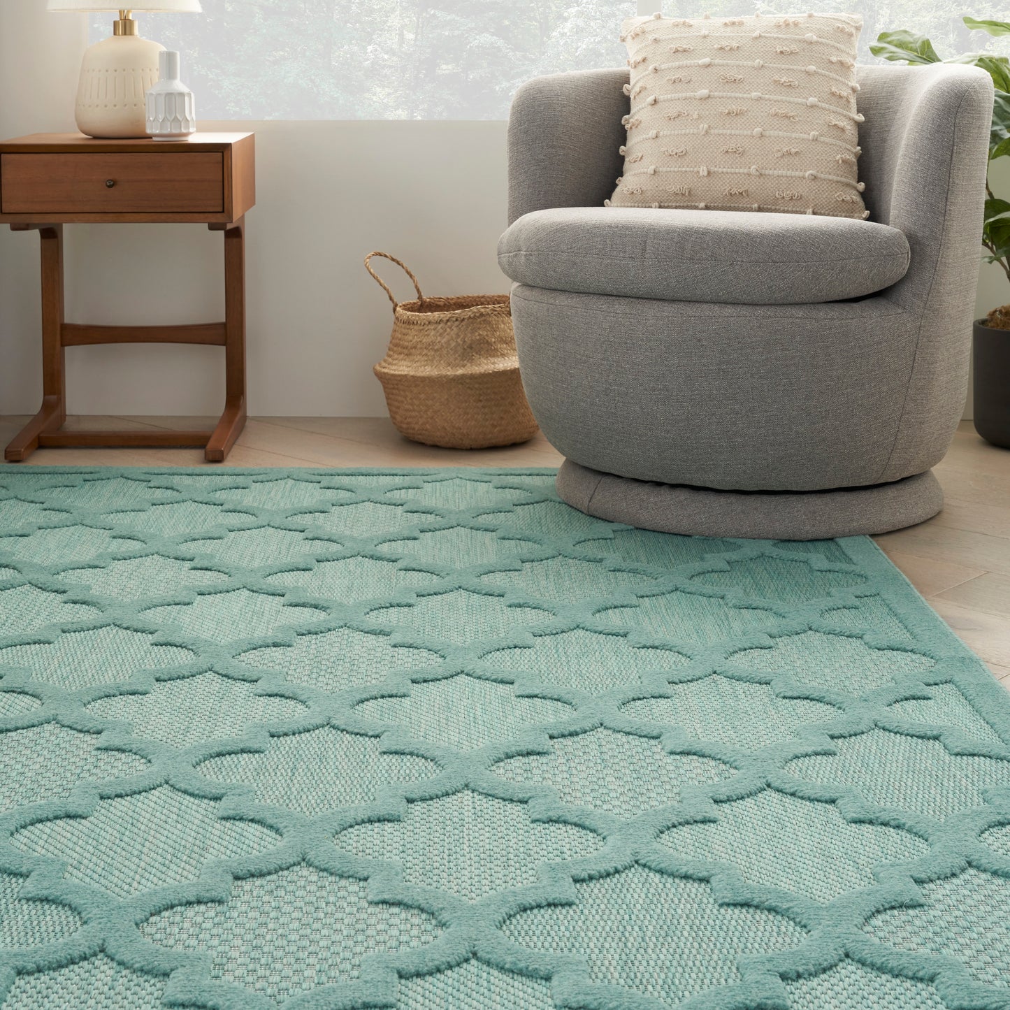 Nourison Easy Care 5' x 7' Aqua Teal Modern Rug