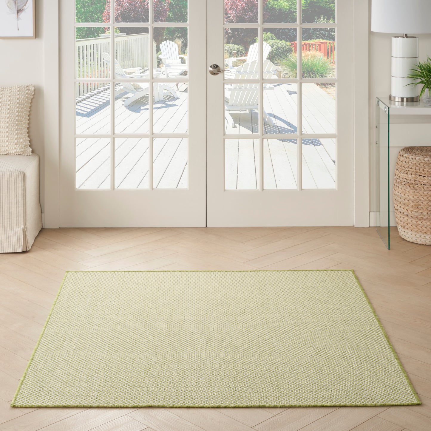 Nourison Courtyard 4' x Square Ivory Green Modern Rug