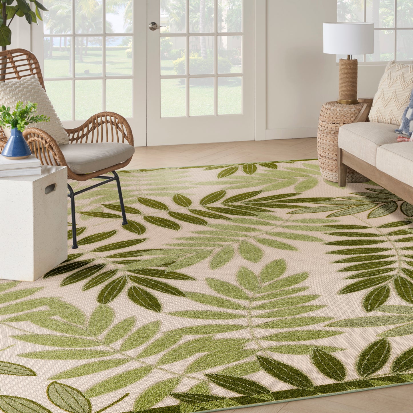 Nourison Aloha 7'10" x 10'6" Ivory Green Outdoor Rug