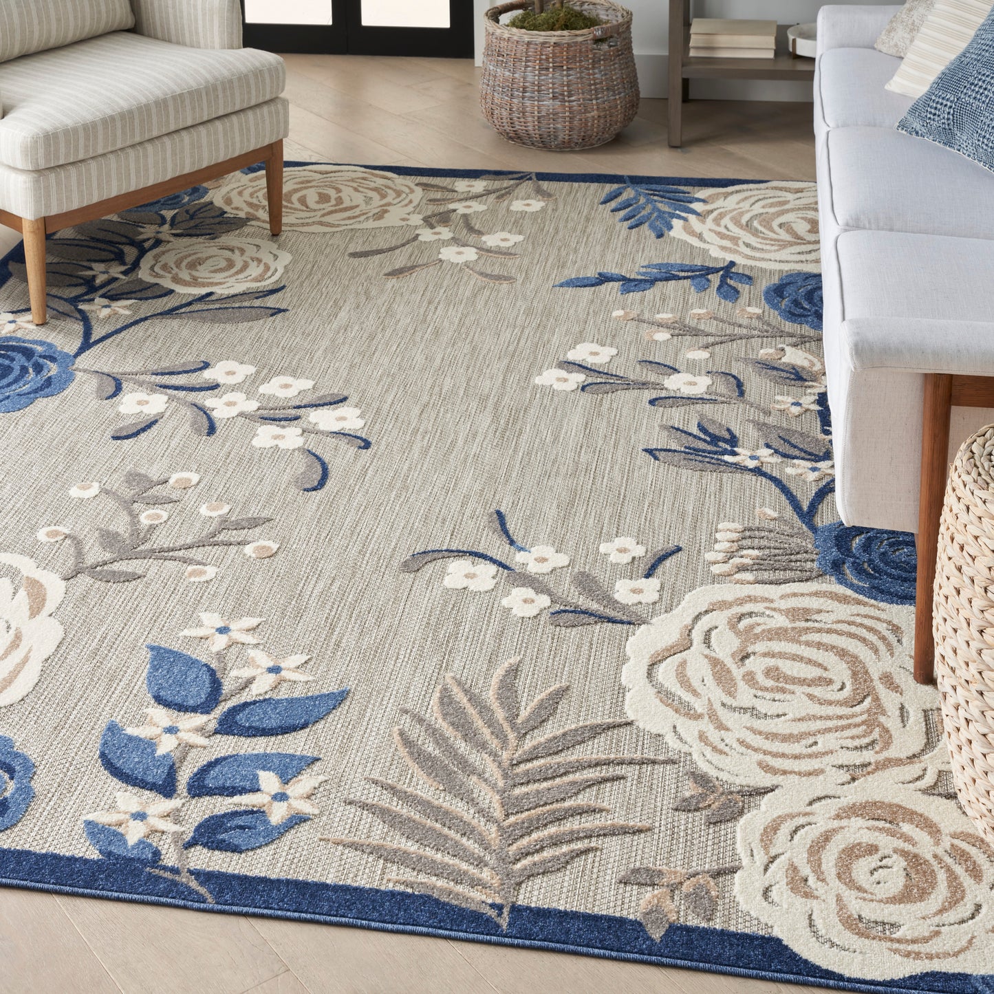 Nourison Aloha 5'3" x 7'5" Blue Grey Contemporary Rug