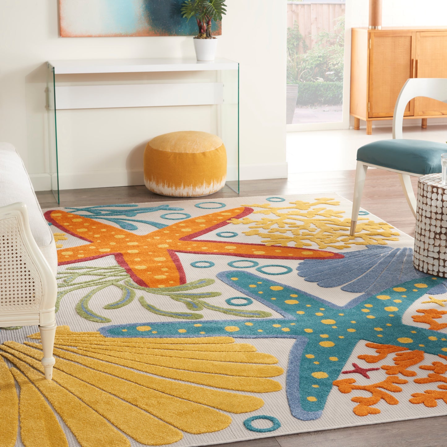 Nourison Aloha 9'6" x 13' Multicolor Coastal, Nautical & Beach Rug