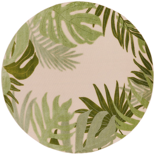 Nourison Aloha 7'10" x Round Ivory Green Outdoor Rug