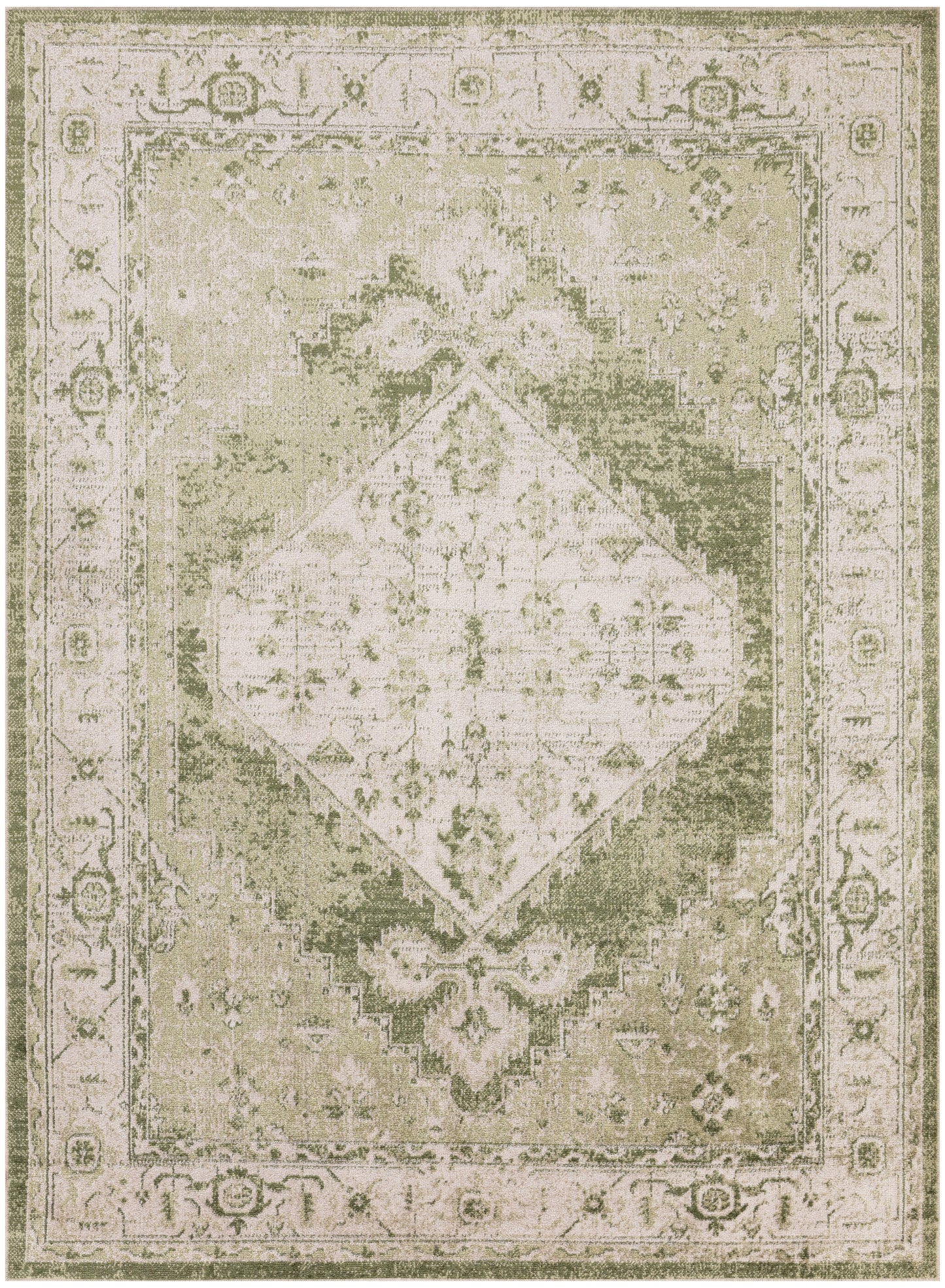 Nourison Astra Machine Washable 5'3" x 7' Ivory Green Vintage Indoor Rug