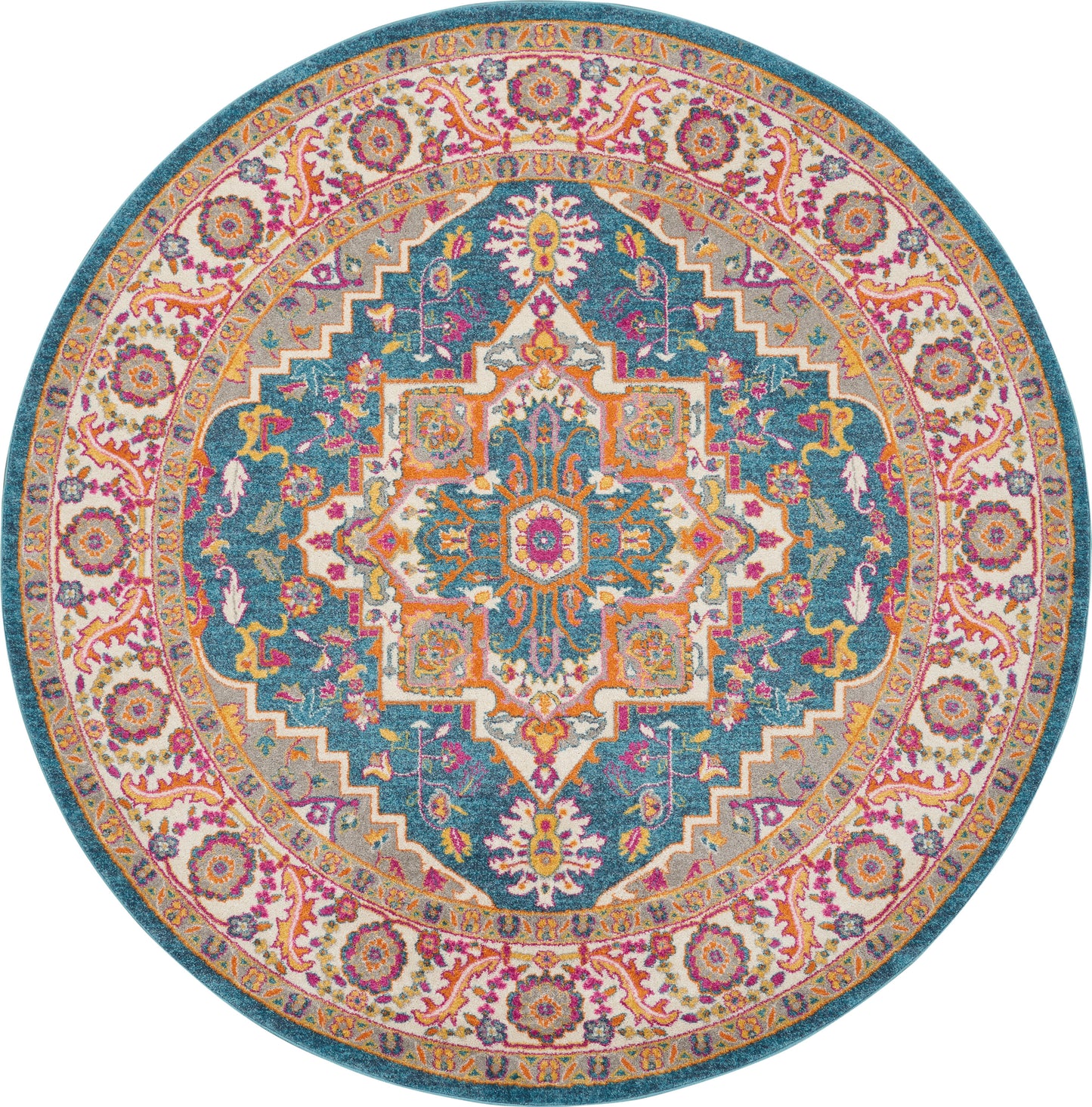 Nourison Passion 8' x Round Teal Multicolor Bohemian Indoor Rug