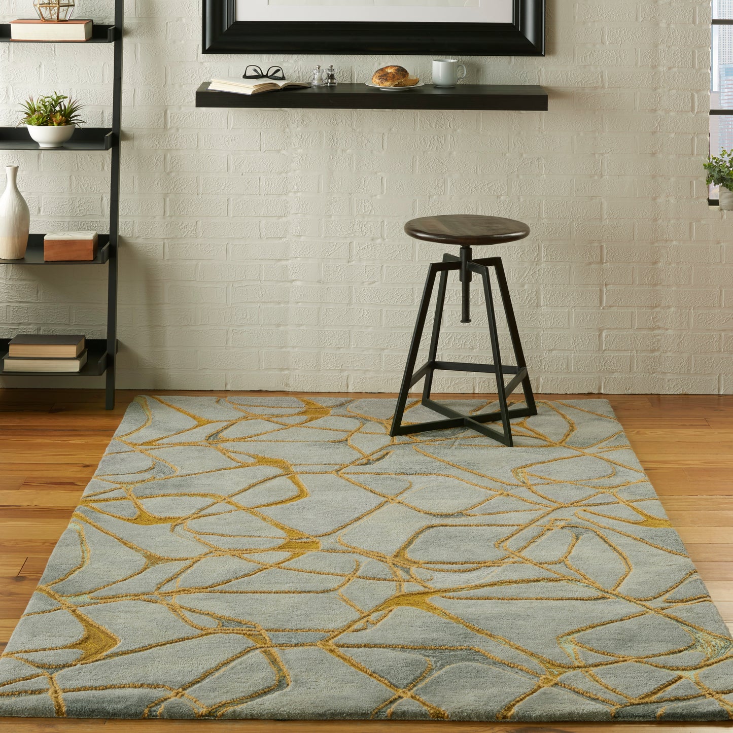 Nourison Symmetry 3'9" x 5'9" Grey Yellow Modern Indoor Rug