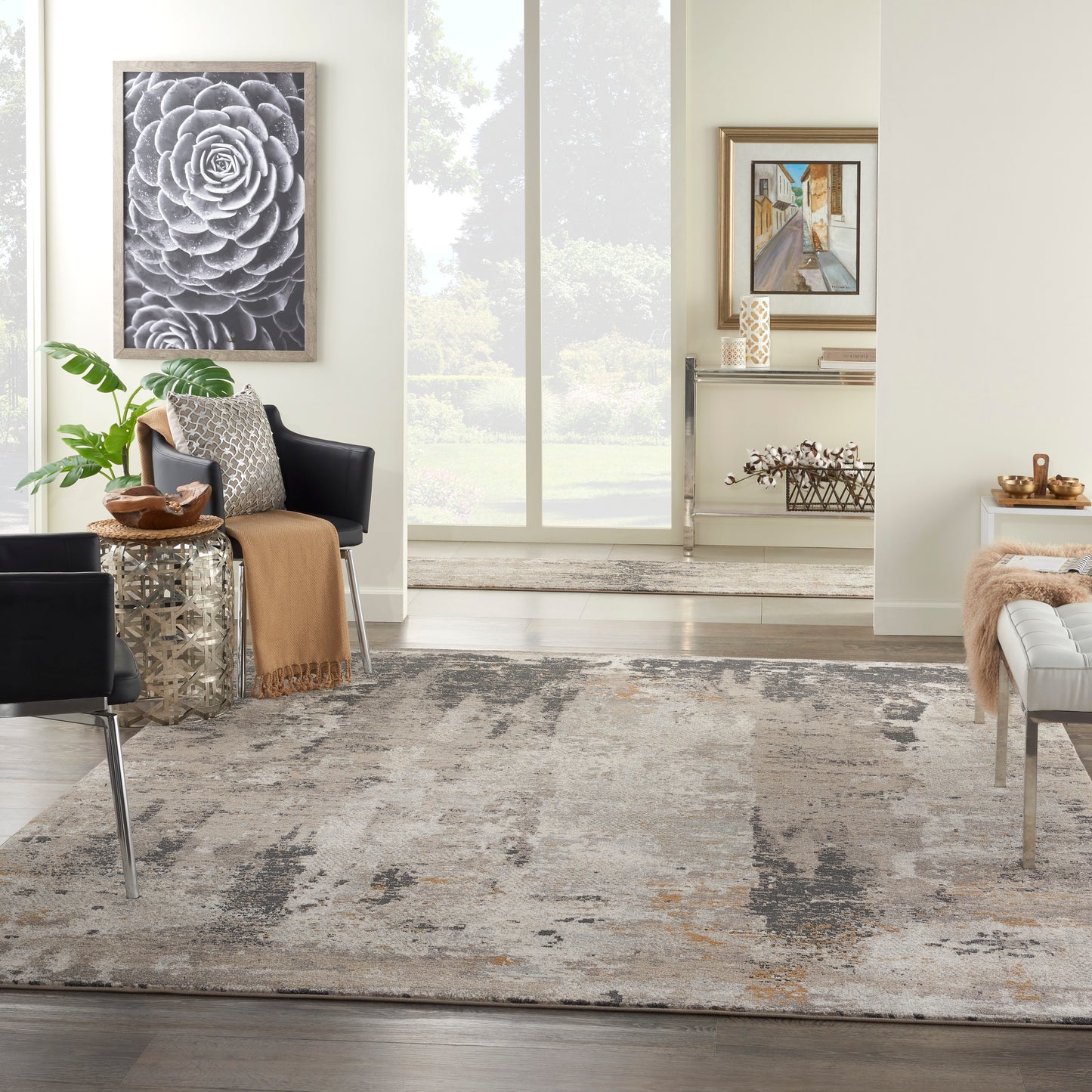 Nourison Tangra 7'10" x 9'10" Cream Grey Modern Indoor Rug