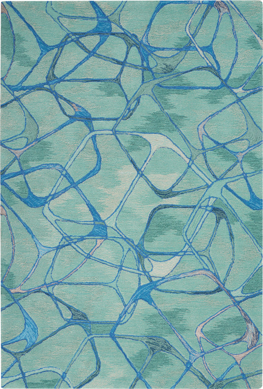 Nourison Symmetry 3'9" x 5'9" Aqua Blue Modern Indoor Rug