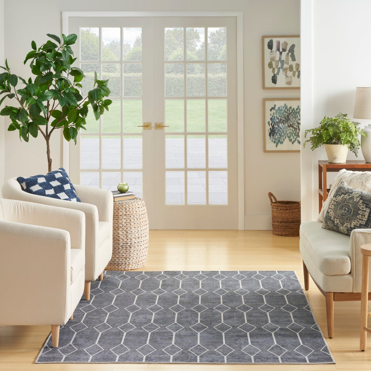 Nicole Curtis Machine Washable Series 1 6' x 9' Navy Modern Indoor Rug