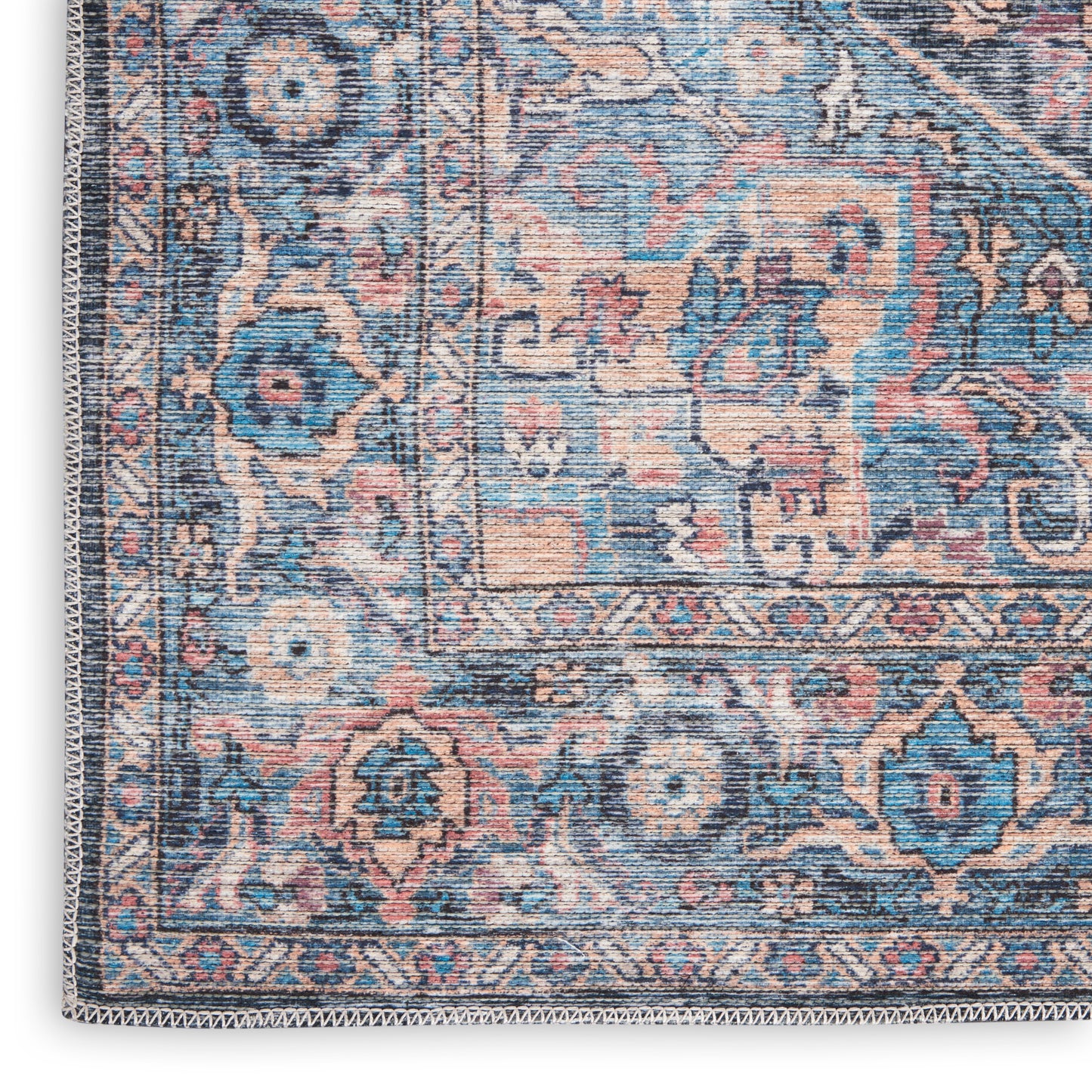 Nicole Curtis Machine Washable Series 1 5'3" x 7'3" Light Blue Multi Vintage Indoor Rug