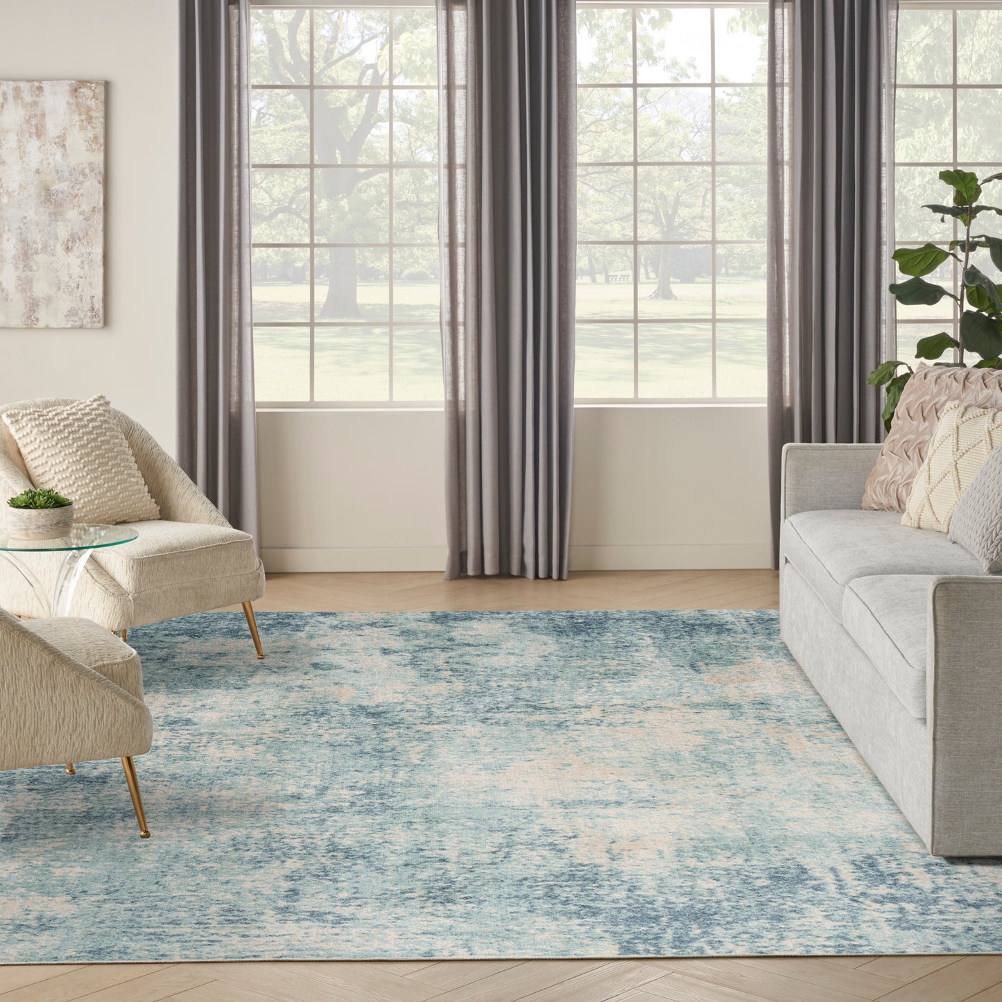 Nourison Astra Machine Washable 7'10" x 10' Blue Ivory Modern Indoor Rug