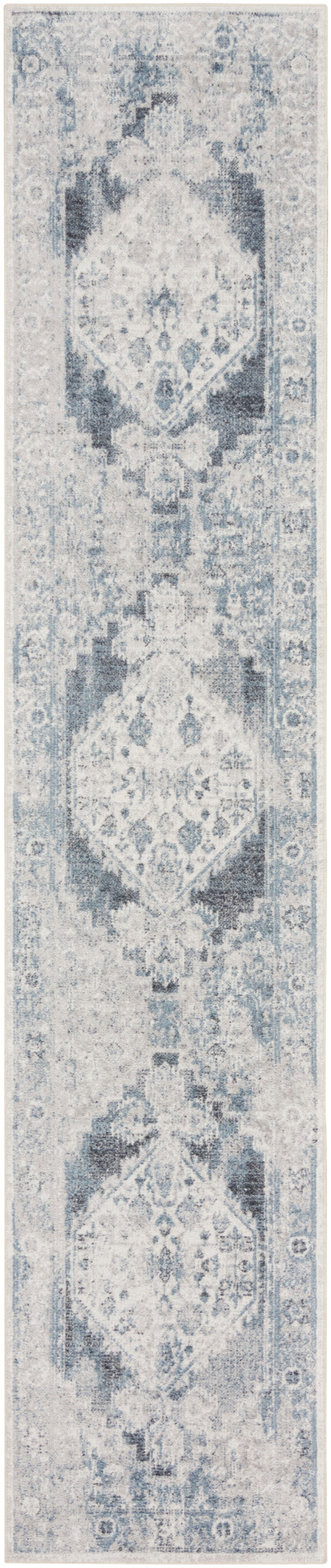 Nourison Astra Machine Washable 2'2" x 8' Blue Ivory Vintage Indoor Rug