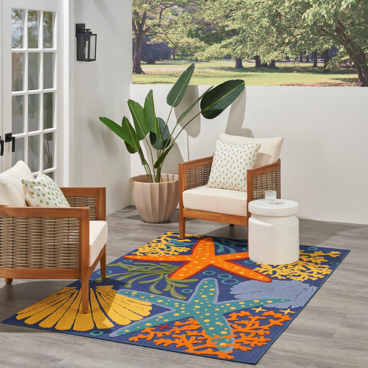 Nourison Aloha 3'6" x 5'6" Navy Multicolor Outdoor Rug